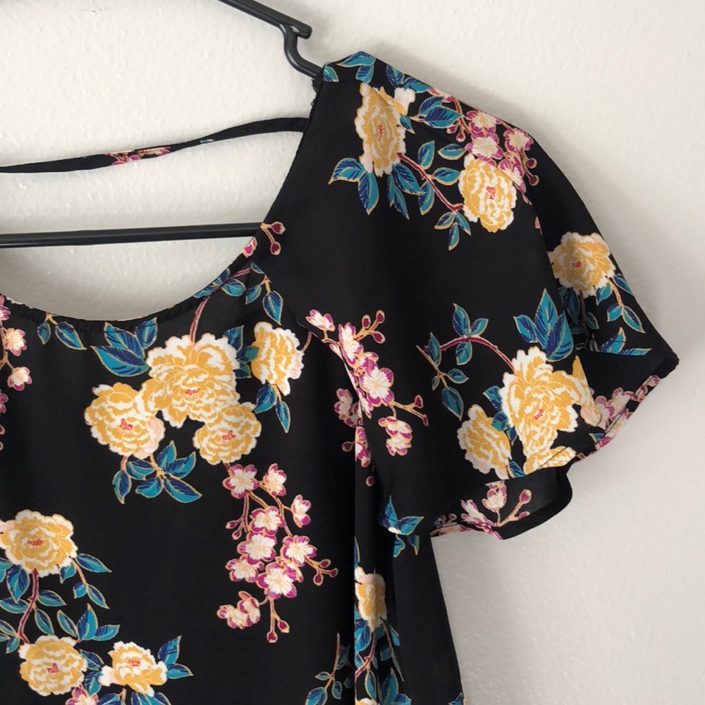 floral top with flutter sleeves